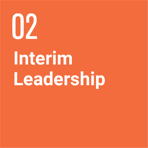 Interim Leadership logo, white text on orange background