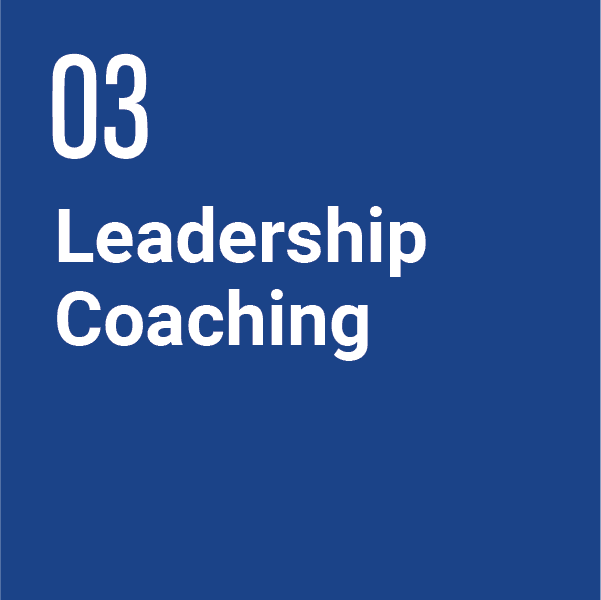 Leadership Coaching logo, white text on blue background