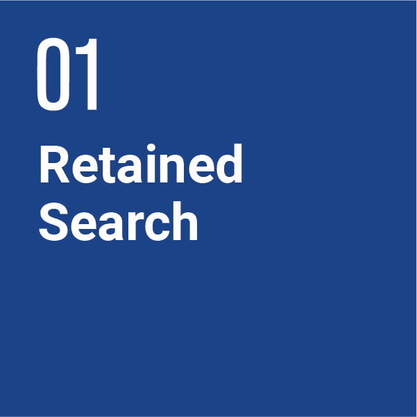 Retained Search logo, white text on blue background